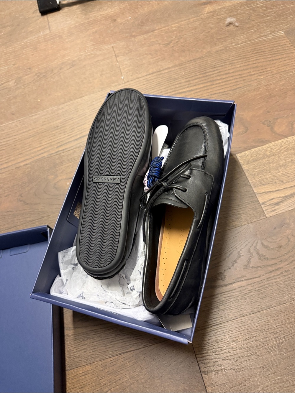 Aritzia x Sperry Black Leather Moc-Toe Lace-Up Boat Shoes